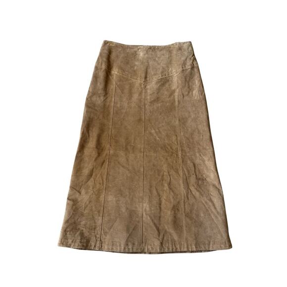 Country Shop Dresses & Skirts - Vintage COUNTRY SHOP Genuine Leather Suede Beige Tan Maxi Skirt Women's Size 10